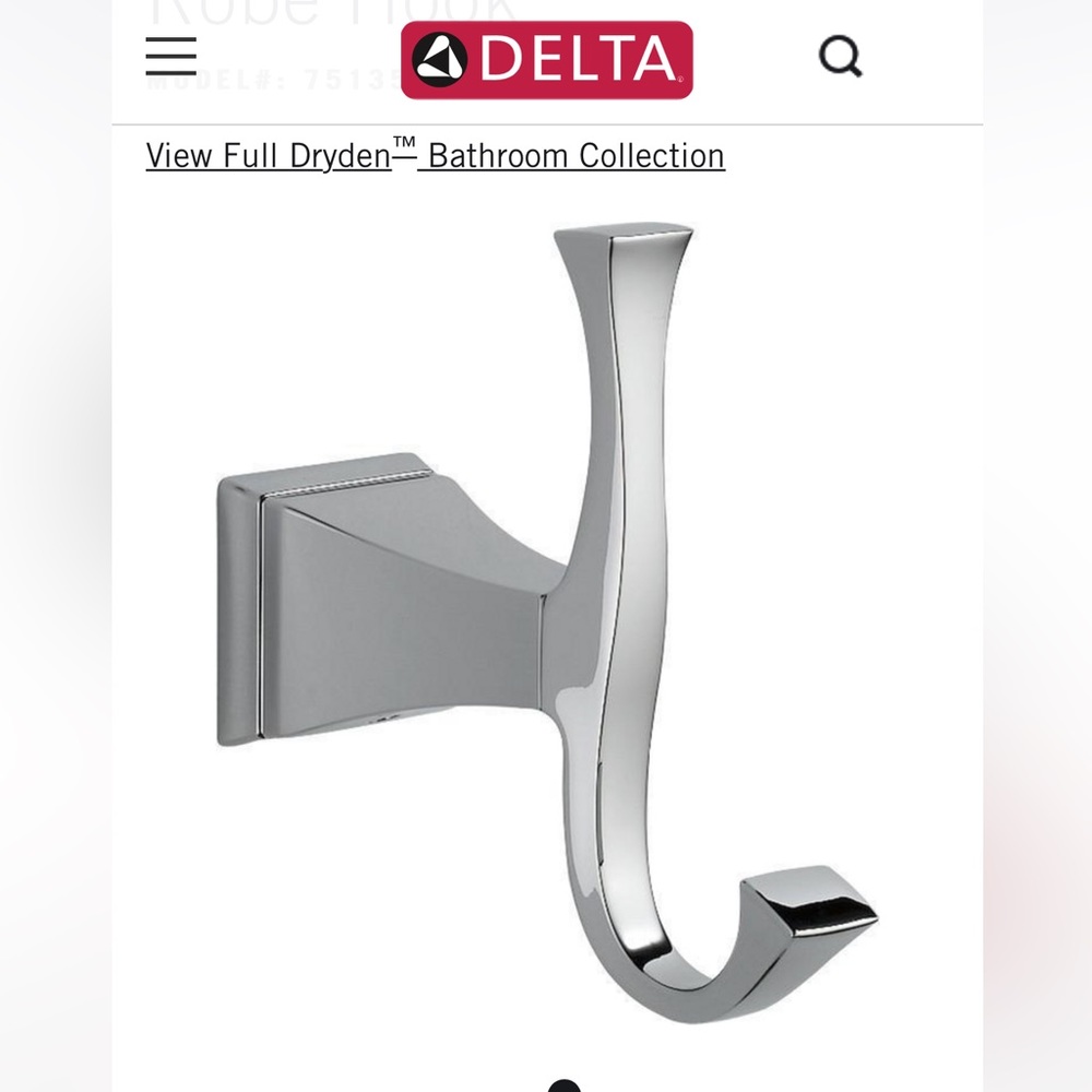Delta Dryden Double Robe or Towel Hook Chrome